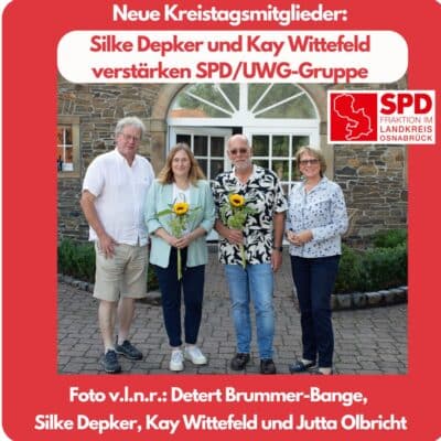 Olbricht und Brummer-Bange heißen neue Kreistagsmitglieder herzlich willkommen – Silke Depker und Kay Wittefeld verstärken SPD/UWG-Gruppe im Kreistag